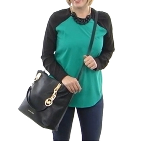 Michael Kors Brooke Medium Soft Leather 2-1 Tote & Crossbody Bag, Black, EUC - Picture 2 of 11